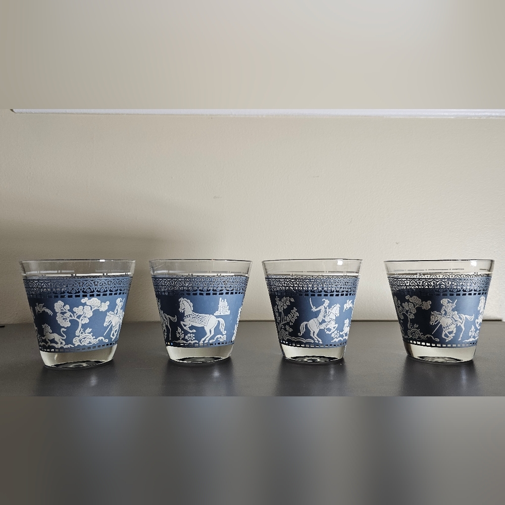 Set of 4 Blue Vintage Wedgwood Rocks Glasses
